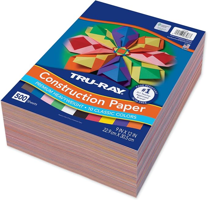 Tru-Ray (P6588-4) Heavyweight Construction Paper Bulk Assortment, 10 Assorted Colors, 9" x 12", 500 Sheets by Tru-Ray%C2%AE