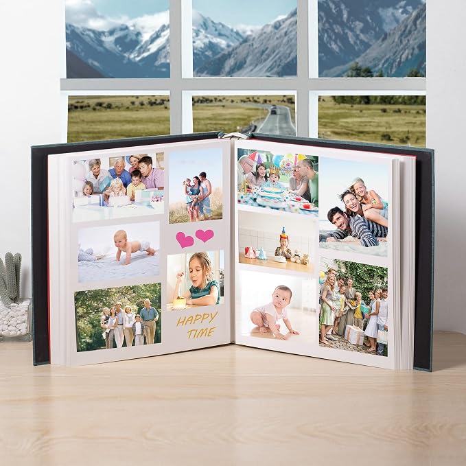 Super Large Photo Album Self Adhesive Scrapbook Album for 4×6 5×7 8×10 10×12 or Bigger Pictures DIY Magnetic Linen Cover Album 80Sheets/160Pages DIY Photo Album(Dark Green) - Image 3
