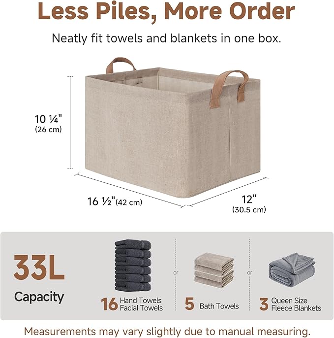 StorageWorks Large Fabric Storage Bins, Brown and Beige, 2-Pack | With Reinforced PU Handles, Metal Frame, Collapsible, Storage Basket for Shelves, Closet, Holds Clothes, Towels, Blankets - Image 6