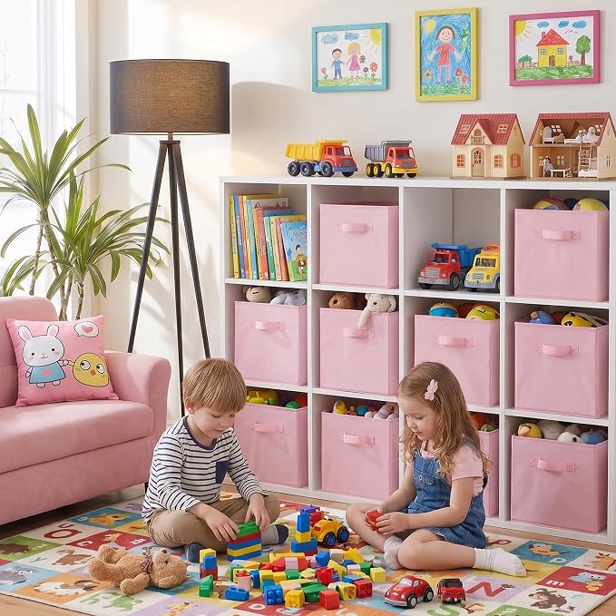 Cupic Cupid 10-Pack 11x11 Collapsible Storage Cubes, Fabric Bins, Pink | Foldable, Reinforced Front Handle, Holds Clothes, Toys, Blankets and More, Fits Closet, Shelves, Nursery, Bedroom - Image 7