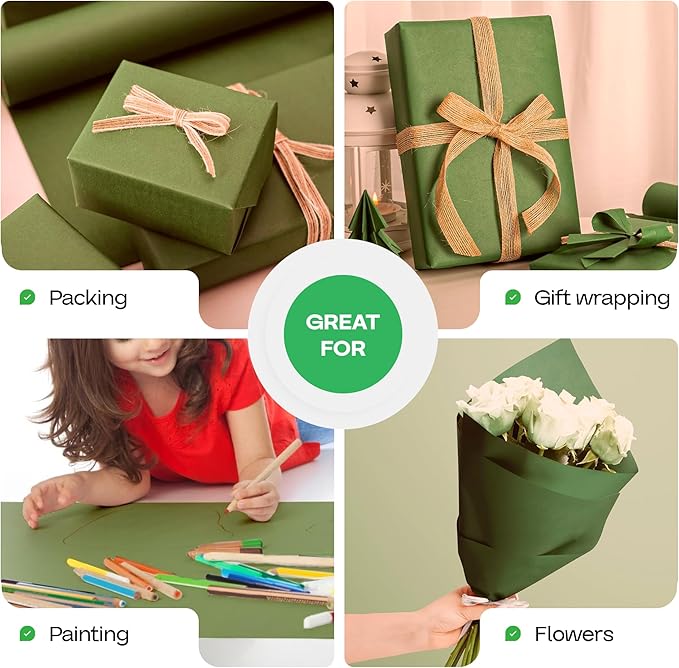 Green Kraft Paper Roll 18" x 2160" (180 feet) - USA-Made Craft Paper for School, Gift Wrapping, Moving & Packing - High-Density Kraft Material for Art by IDL Packaging - Image 6