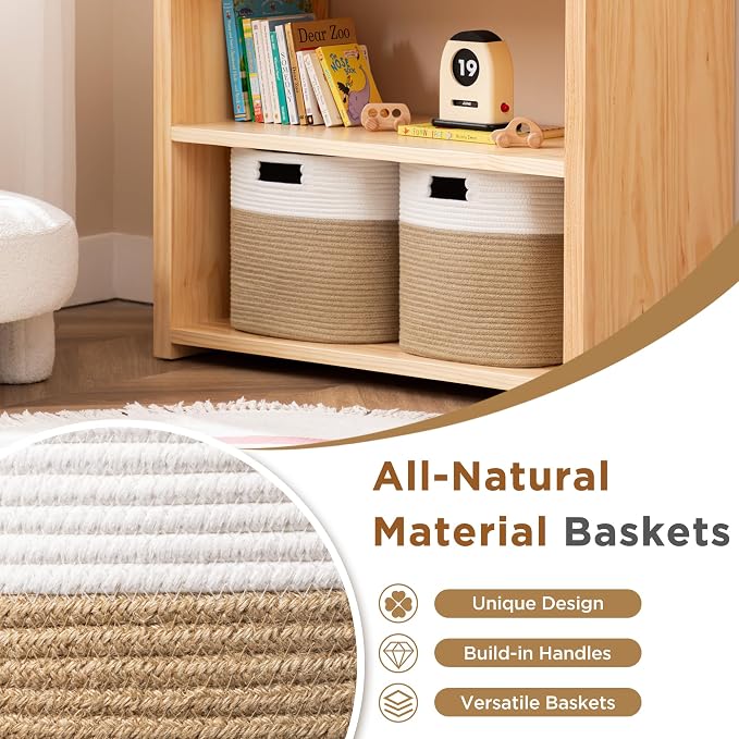 UBBCARE Set of 4 Storage Basket-13 X 13 X 13 in, Cotton Rope Basket for Shelves, Toys, Book, Cube Storage Bins with Handles, Woven Storage Basket for Organizing, White & Jute - Image 3