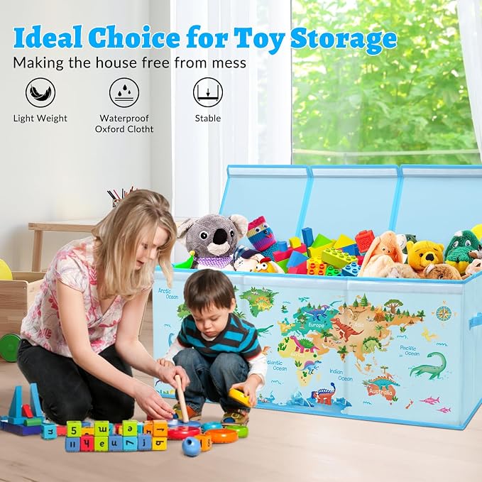 Large Toy Box Collapsible Chest Organizer with Flip Lid for Kids | Oxford Storage Box with Handle for Boy Girl Sturdy Waterproof Organizing Decor for Bedroom Playroom Nursery 37.7×12.5×15.7'' - Image 6