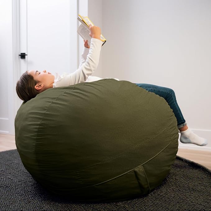 Big Joe Fuf 4Ft Foam Bean Bag Chair with Removable Cover for Kids, Teens, Forest Green Velveteen, Durable Woven Polyester, 4 Foot Large Reading and Gaming Seat | Premium Shredded Foam Filled, Velveteen, Adult-Sized Comfortable Seating, Supports Up to 3... - Image 5