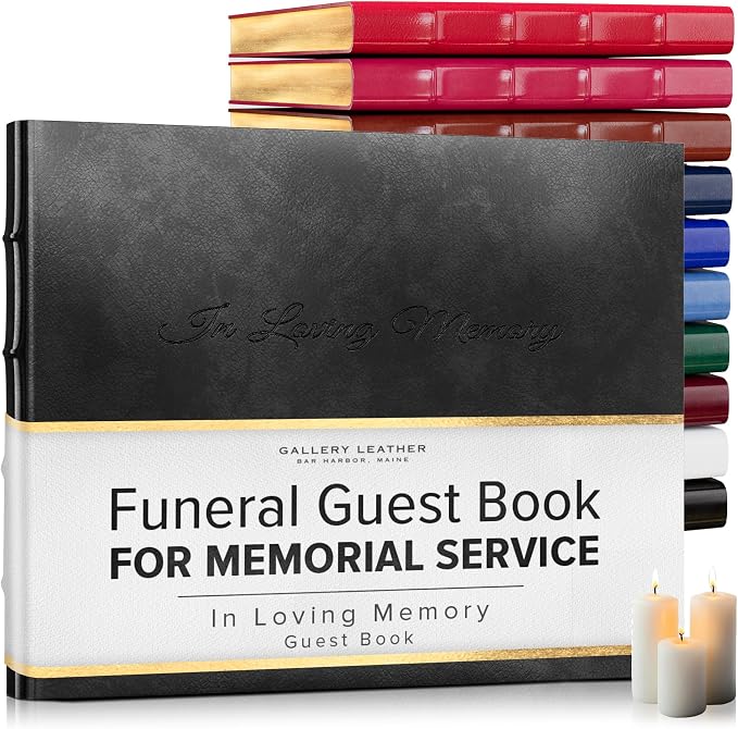 Gallery Leather Funeral Guest Book for Memorial Service and in Loving | Memory with 192 Lined Pages - Hardcover, Bound Leather Guest Sign in Book - 7 x 9 - Acadia Black by GalleryLeather