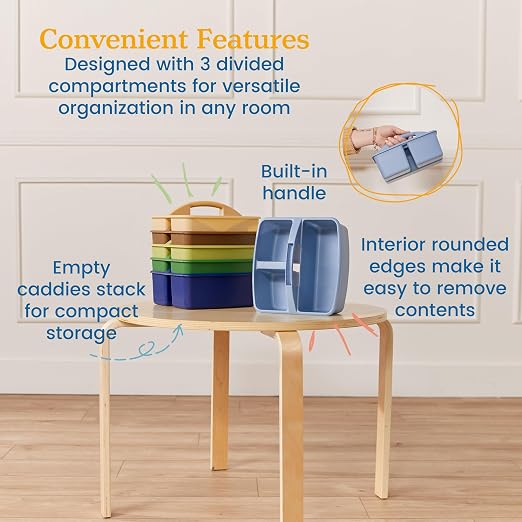 ECR4Kids 3-Compartment Small Plastic Caddy, Multipurpose Organization, Earthtone, 6-Pack - Image 5