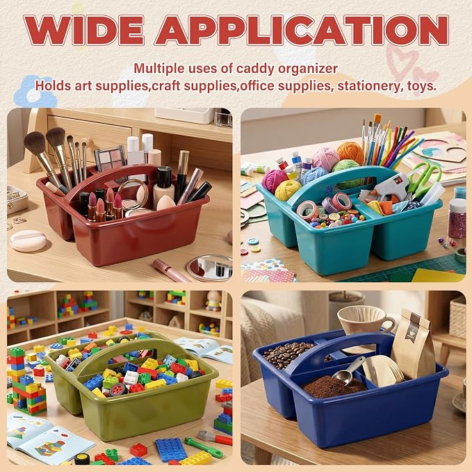Kathfly 4 Pack Classroom Caddy Organizer with Handle, Plastic Art Craft Cleaning Caddy Bulk, Small Multipurpose Supply Organization Storage Basket for Table Desk Office Pencil Teacher (Deep Color) - Image 3