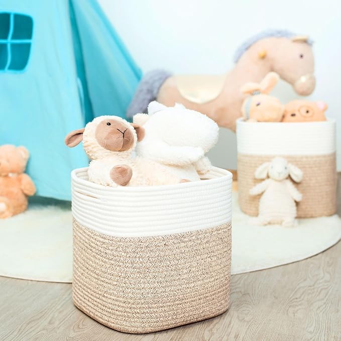 3-Pack 11x11in Woven Cube Storage Bin and Shelf Baskets, Cute Decorative Square Organizer for Closet, Classroom, Bathroom, Dog and Cat Toys, and Books, Light Brown - Image 3