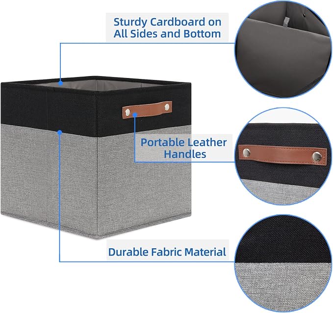 Temary Fabric Cube Storage Bins 12 Inch Decorative Storage Cubes Baskets 4 Pack Foldable Cube Storage Bins for Closet, Shelves (Black&Grey) - Image 3
