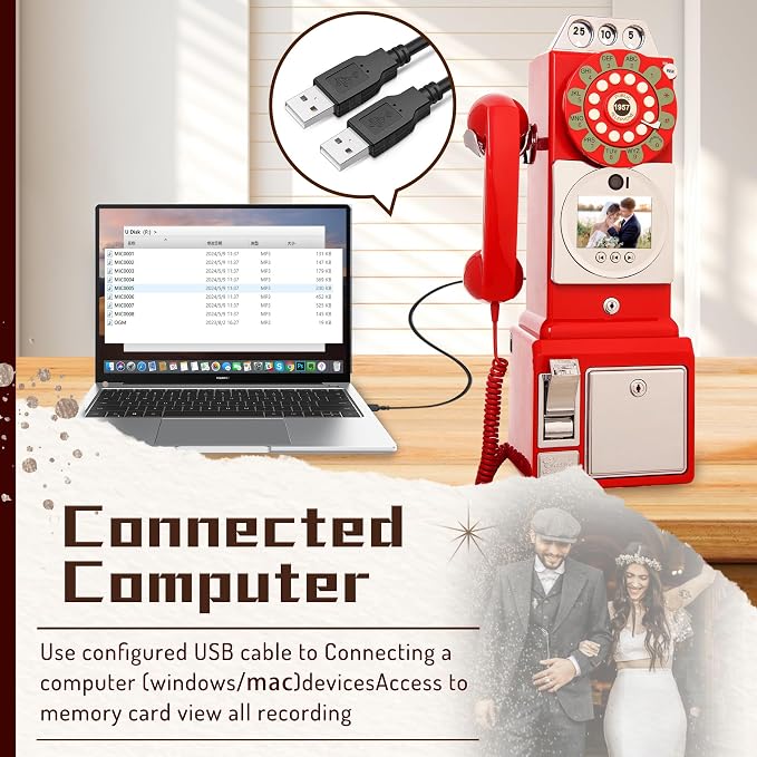 Video Audio Guest Book, Wedding Phone Customized Video Messages, Record Preserve Your Special Occasions, Ideal for a Variety of Memorable Party Occasions (Wall Phone,Red) - Image 4