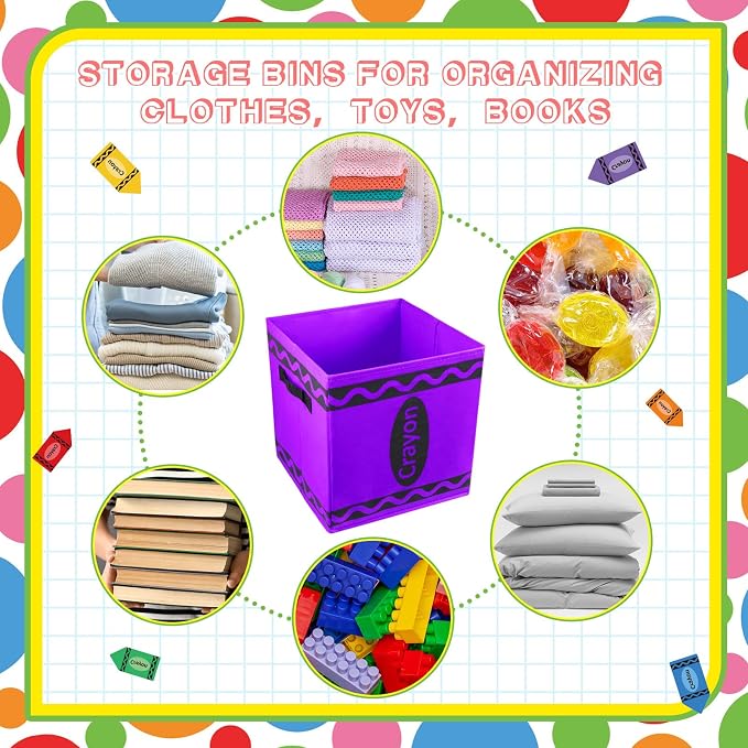 Demonwer 9 Pcs 11 Inch Colorful Fabric Storage Bins Crayon Cubby Basket Bins with Handles Rainbow Storage Containers for Back to School Decorations Office Home Organizer Supplies - Image 3