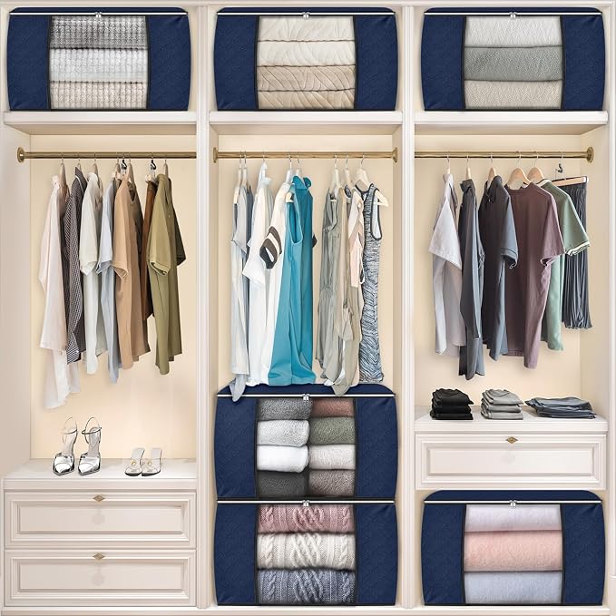 90L Clothes Storage, Foldable Thick Fabric Blanket Storage Bags | Foldable Containers with Zippers,Window and Handles for Organizing Bedroom, Closet, Comforter, Bedding,Dorm essentials - Image 5