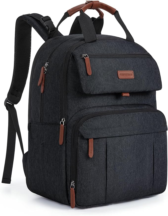mommore Diaper Bag Backpack Travel Baby Bag with Changing Pad for Mom Dad | Insulated Pockets, Luggage & Stroller Straps, Large Maternity Bag for Newborn Baby Essentials, Hospital & Work, Black by mommore