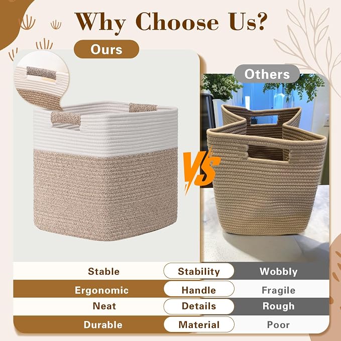 15×13 Inch Storage Cubes, 3 Pack Cube Storage Bins for Organizing, Cotton Rope Woven Baskets for Shelves, Bathroom, Kids Room, Closets, Baby Nursery - Image 8