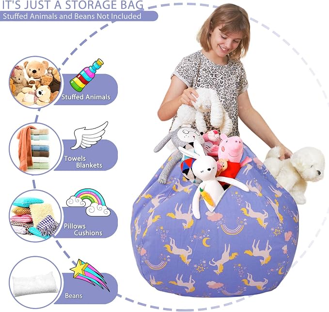 Aubliss Stuffed Animal Bean Bag Storage Chair | (Light Blue Unicorn, Medium (32'')) - Image 3