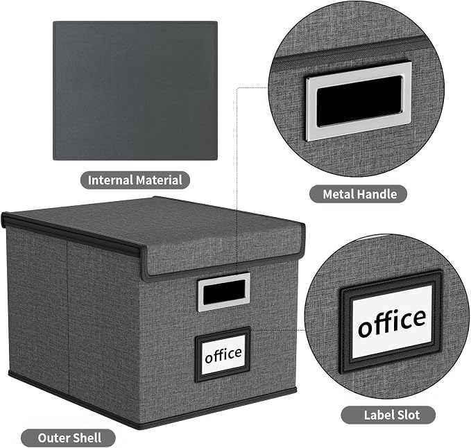 File Organizer Box with Lids, Collapsible File Folder Organizer | File Box with Plastic Slides for Document, Filing Bin for Letter Size Hanging File Folders (1 Pack, Dark Gray) - Image 4