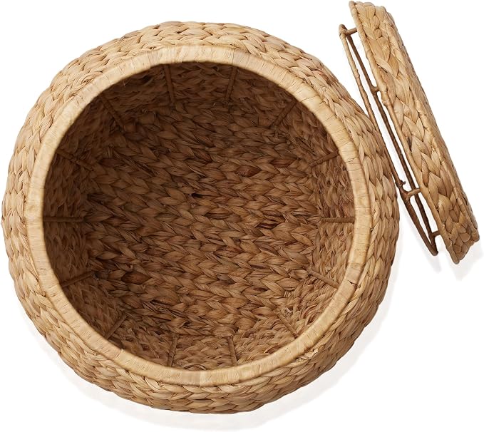 Casafield Round Storage Basket with Lid - Natural, Handwoven Water Hyacinth Organizer for Laundry, Blankets, Plants, Bedroom, Living Room, Home Office - Image 4