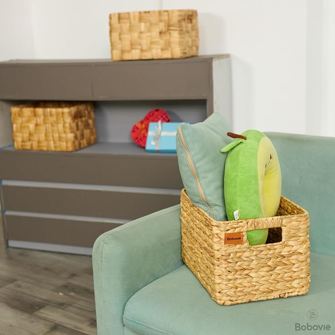 Large Wicker Storage Baskets, Set of 3, Water Hyacinth Basket Organizer, 14.2x10.2x8.7H Inches -Great Storage Solution for Shelf and Pantry Storage - Image 5