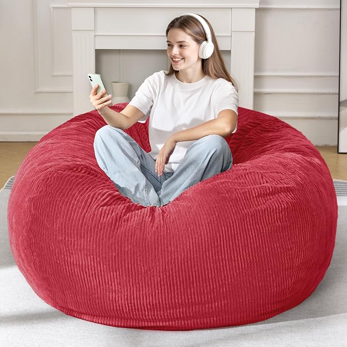 5FT Bean Bag Chair for Adults,Gaint Teardrop Beanbag with Filler | Beanbag Chair with Memory Foam Filled,Bean Bags with Handy Handle&Machine Washable Cover for Living Room,Bedroom-Red - Image 3