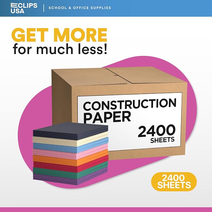 Construction Paper Bulk (2400 Sheets), 9 x 12 Construction Paper Assorted Colors for Kids, Color Art Paper, 600 Sheets Per Pack, 4 Pack (2400) - Image 7
