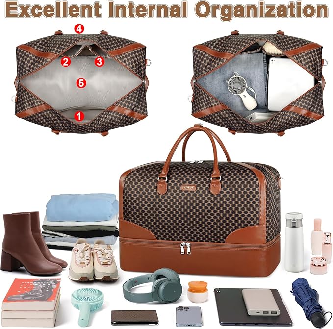 ITIEZY Weekender Bag for Women 21.5" Travel Duffel Large Carry On Bag 3PCS | Nylon Duffel Bag with Waterproof Shoe Compartment, Crossbody Bag and Toiletry Bag, Travel Weekend Hospital Overnight Gym Bag - Image 2