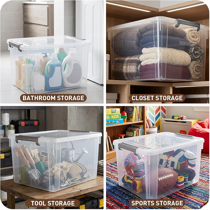 Citylife 58.1 QT Plastic Storage Bins with Latching Lids Stackable Storage Containers for Organizing Large Clear Storage Box for Garage, Closet, Kitchen, 4 Packs - Image 5