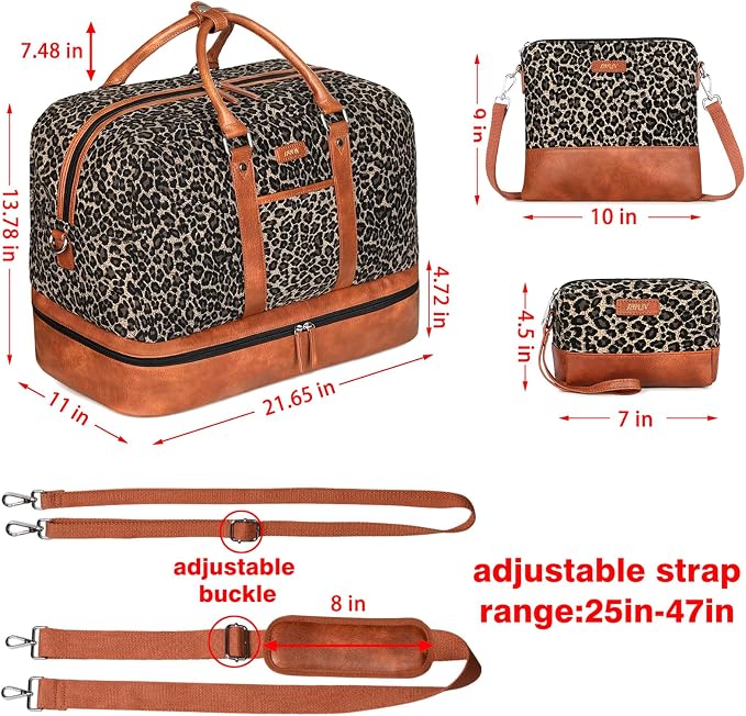 Weekender Bag for Women, Large Overnight Bag Canvas Travel Duffel Bag Carry On Tote with Shoe Compartment 21" 3Pcs Set - Image 4
