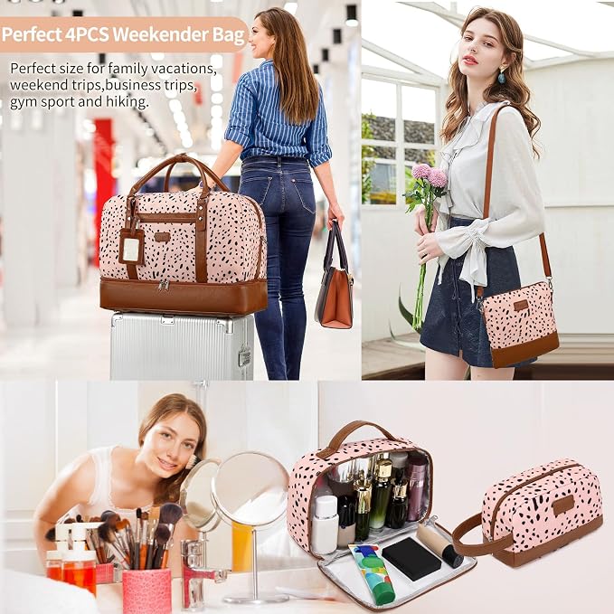 4PCS Weekender Bags for Women Large Overnight Weekend Travel Duffel Bags | Travel Bag Carry-on Tote Hospital Bag with Shoe Compartment Crossbody Toiletry Bag for Travel Business Gym Water Resistant - Image 2
