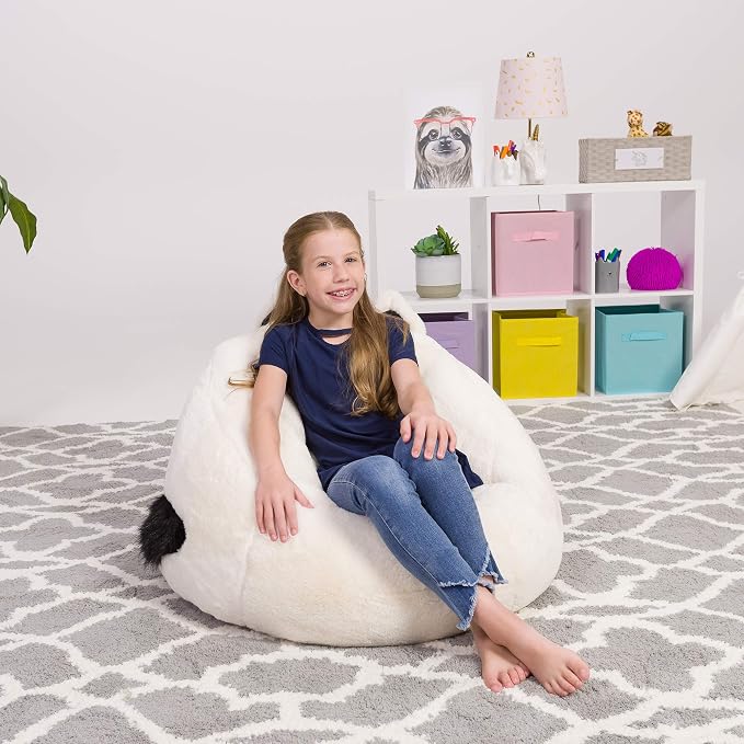 Posh Creations Cute Soft and Comfy Bean Bag Chair for Kids, Large, Animal - Ivory Cat - Image 4