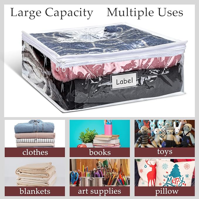 6pcs Clear Zippered Storage Bag Plastic Individual Sweater Storage Bag with Zipper Label Closet Clothing Organizer for Blanket Clothes Bed Sheet Comforter Quilt Pillow(23.6 x 19.7 x 9.8 Inch) - Image 7
