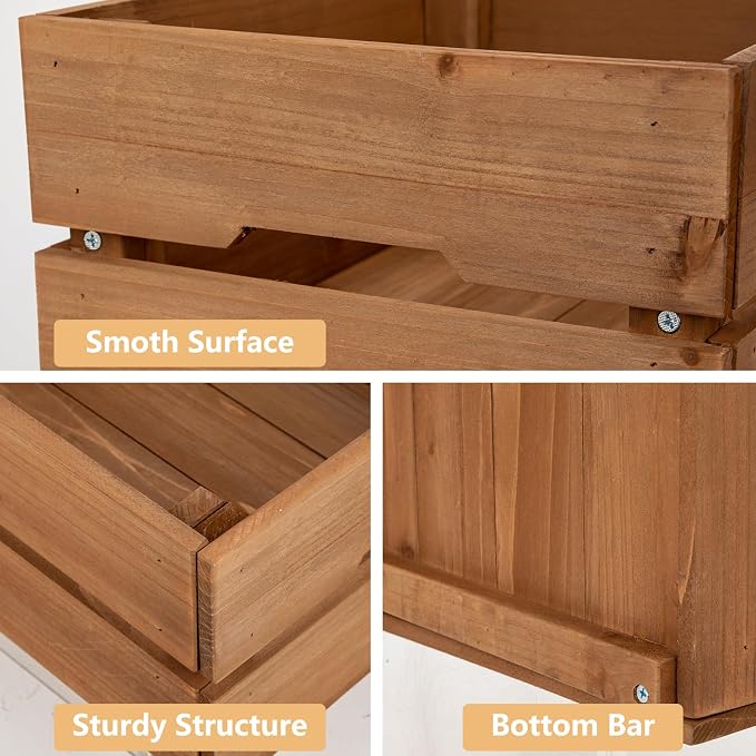 Set of 3 Rustic Wooden Storage Crates - Vintage Wood Storage Boxes with Handle for Home Organization Wooden Container Boxes Wood Baskets for Display Kitchen Pantry Cabinet Shelf Counter Home Decor - Image 4