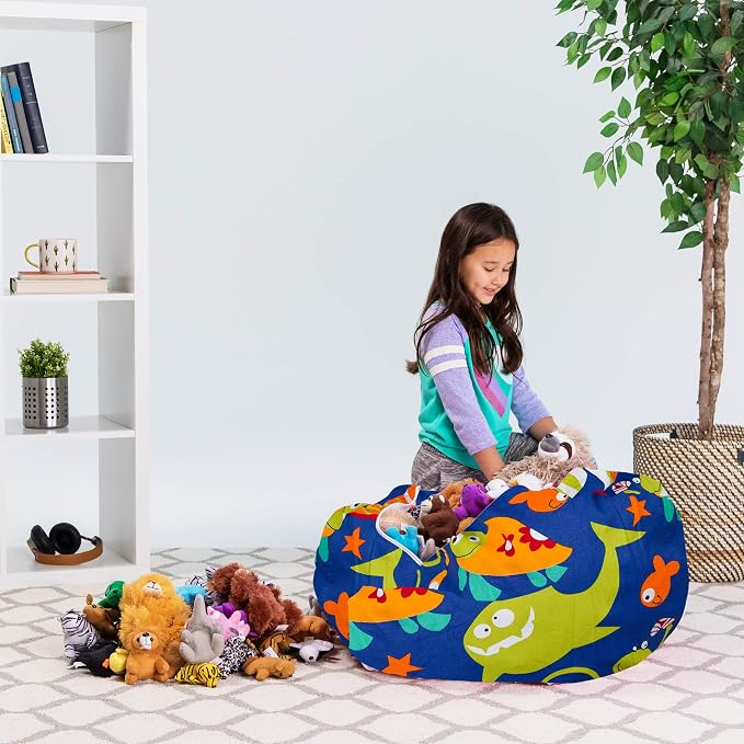 Posh Stuffable Kids Stuffed Animal Storage Bean Bag Chair Cover - Childrens Toy Organizer, Large-38 - Canvas Sea Creatures on Blue - Image 5