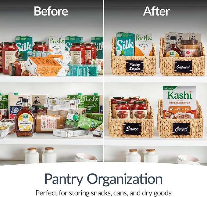 Best Choice Products Pantry Baskets for Organizing, Wicker Basket w/Built-in Handles, Handwoven Wicker Storage Baskets for Shelves, Water Hyacinth, 2-Pack - Natural - Image 7