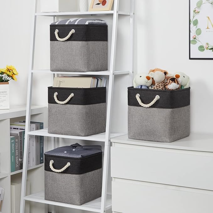 Temary Storage Baskets 4 Pack Fabric Storage Cubes Basket for Organizing, Collapsible Cloth Baskets with Handles for Shelves, Home, Closet (Black&Gray) - Image 2