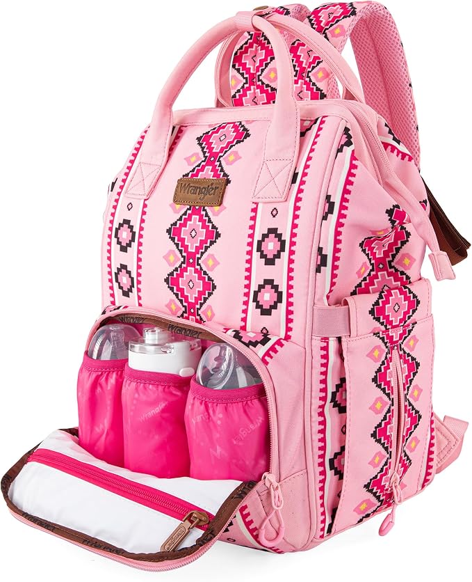 Wrangler Aztec Backpack Organized Daypack Travel Baby Bag with Stroller Strap and Side Bottle Pockets WG2204-9110PK - Image 2