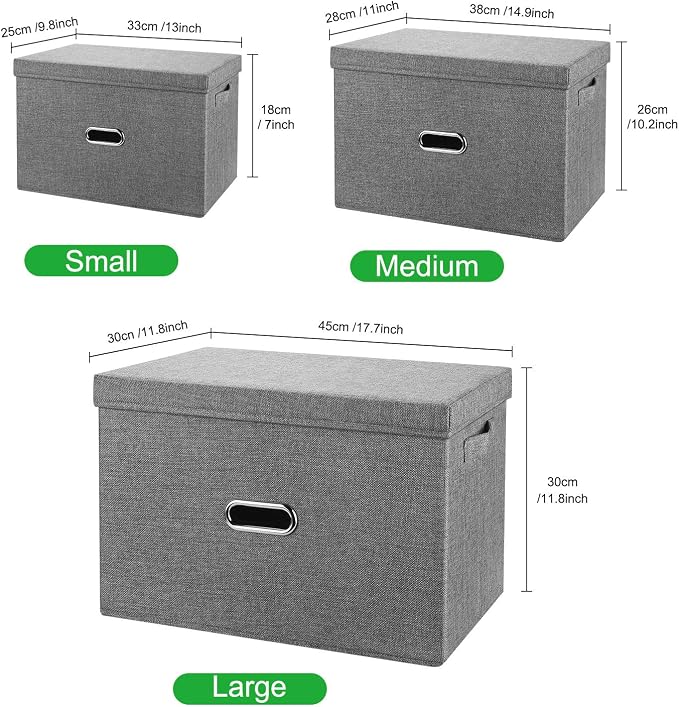 Large Linen Collapsible Storage Bins with Removable Lids and Handles, Washable Storage Box Containers Baskets Cube with Cover for Bedroom,Closet,Office,Living Room,Nursery (Green, Large) - Image 7