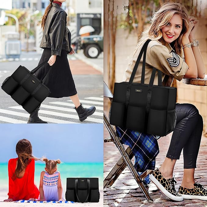 IBFUN Utility Tote Bag with 24 Pockets, Large Teacher Travel Tote for Women | Large Work Tote Bag 2pcs with Zipper for Travel Daily School Teacher Nurse, Large Lightweight Laptop Shoulder Bag Handbag - Image 7