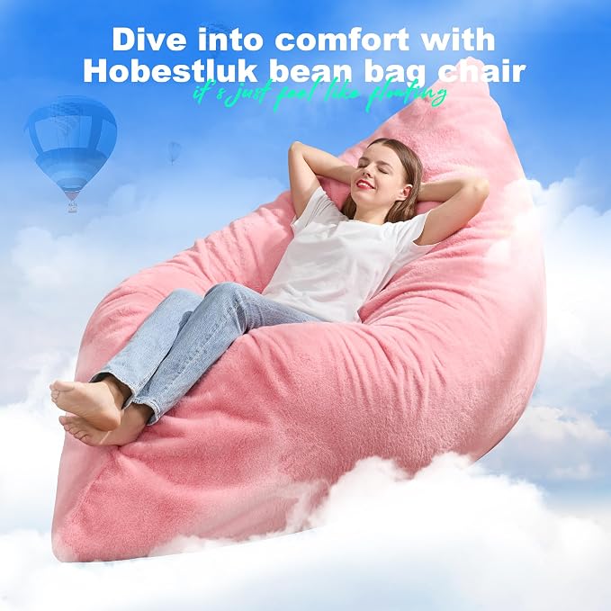 Hobestluk Adult Bean Bag Chair 3 in 1 Convertible Large Bean Bag Sofa | Plush Pink,Machine Washable,Removable Cover,Easy Convert And Install, Oversied Floor Bed,For Livingroom Bedroom - Image 6