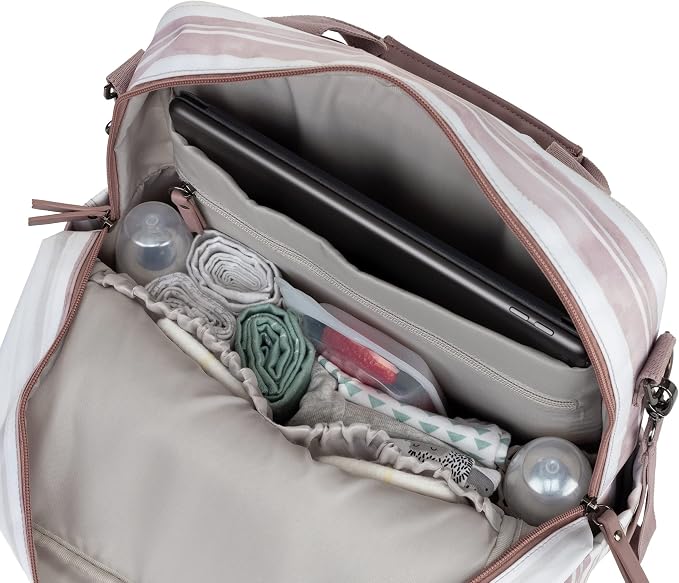 JuJuBe Nature Babe Diaper Bag Backpack with Portable Baby Changing Pad, Sustainable Multi-Function Bag for Bottles, Diapers, Made with 24 Recycled Plastic Bottles, Watercolor Stripe, Mother's Day Gift - Image 4