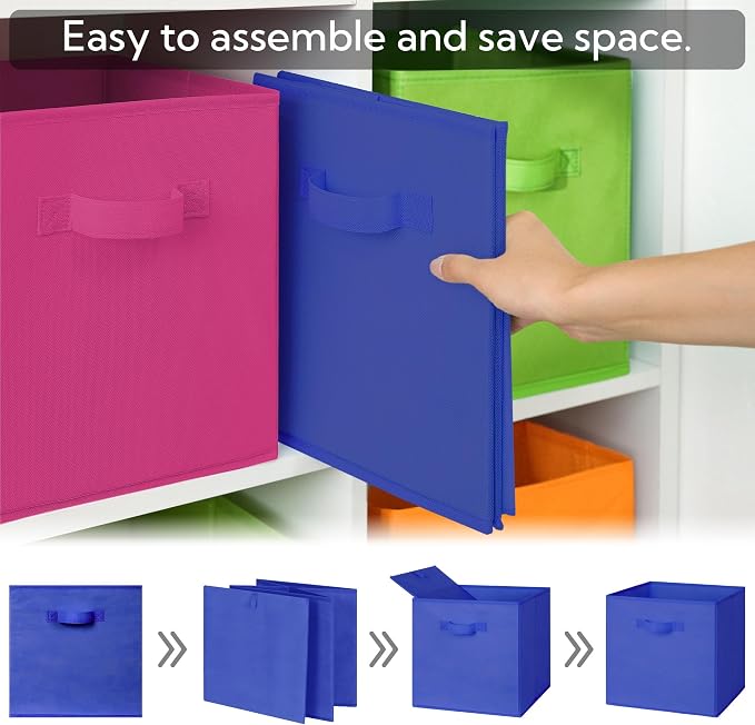 GRANNY SAYS 11 Inch Cube Storage Bins, Cube Storage Organizer, Rainbow | Collapsible Storage Boxes with Thickened Base Plate, Sturdy Handles, Decorative Baskets for Shelves, Closet, 6-Pack - Image 8