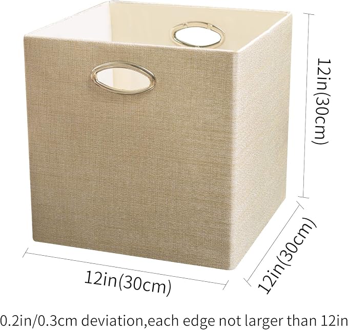Posprica Storage Cubes, 12×12 Storage Bins, Fabric Drawers Organizer Basket, 4pcs, Beige - Image 2