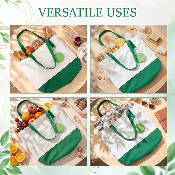 Sanwuta Canvas Tote Bags Bulk with Zipper and Plush Coin Purses 18.5" Reusable Cotton Shopping Bags with Handle for DIY Craft - Image 2