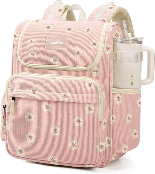 Large Corduroy Diaper Bag Backpack for Mom, 25L Baby Travel Bag with Insulated Bottle Pockets, 40oz Side Strap & Stroller-Ready Straps by SuwarbleOfficial