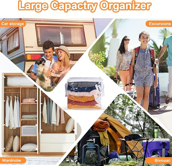 Wholelovein 6 PCS Clear Plastic Organizers 12''x12''x12'' Blanket Storage Bags with Zipper Storage Cube Tote with Reinforced Handles for Clothes Moving Supplies Linens Shoes Closet Toys Organizers - Image 6