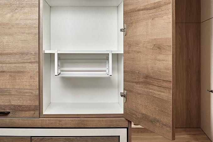 Nxconsu Under Shelf Basket 2 Pack, Cabinet Storage Organizer, 13.4" White | Solid Metal Bottom Holds Up to 30 lb with No Drilling for Kitchen Cupboard Pantry Bookshelf Closet Laundry and Bath - Image 8