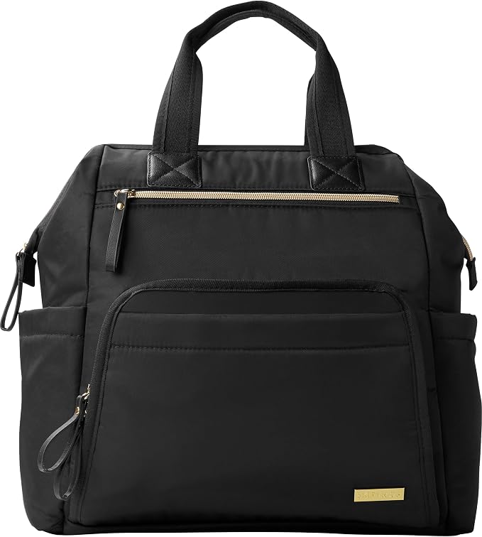 Skip Hop Diaper Bag Backpack: Mainframe Large Capacity Wide Open Structure with Changing Pad & Stroller Attachement, Black with Gold Trim by Unknown