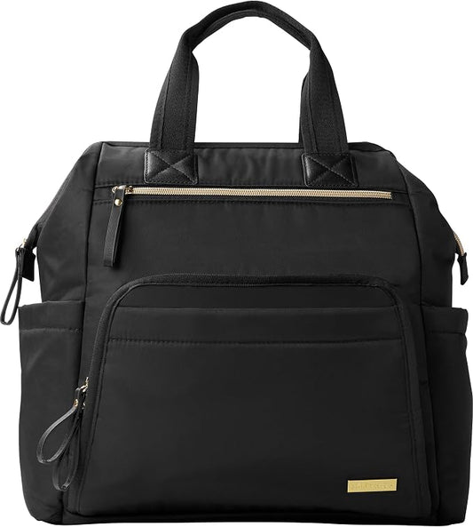 Skip Hop Diaper Bag Backpack: Mainframe Large Capacity Wide Open Structure with Changing Pad & Stroller Attachement, Black with Gold Trim by Unknown