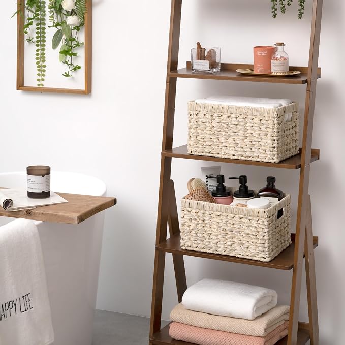 GRANNY SAYS White Wicker Baskets for Storage, Wicker Storage Baskets,2-Pack | Waterproof Storage Baskets for Organizing, Plastic Wicker Basket for Shelf, Living Room, Pantry, Entryway, Woven Baskets - Image 2