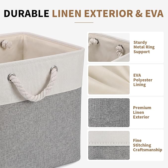 13×15×13 Inch Foldable Fabric Storage Basket with Handles | Large Storage Basket,6 Pack Storage Cubes,Home Organisation Solutions,Closet Storage (White&Gray) - Image 3