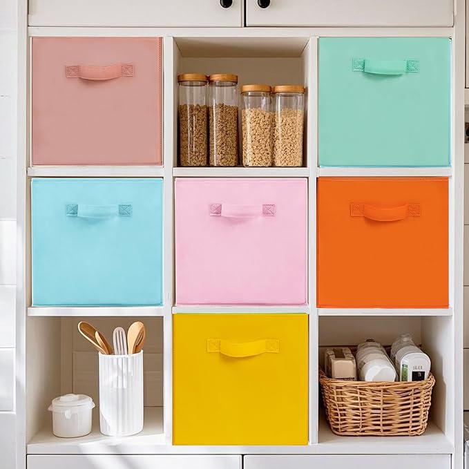 11x11 Storage Bins, Set of 3 Storage Cubes, Collapsible Cube Storage Box, Fabric Closet Organizers with Handles for Home, Office, Closet Shelf Cabinet, Bookcase, Multi-Color - Image 5